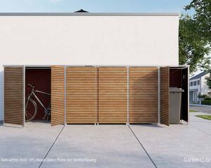 Schmal und in Reihe, Fahrradbox und Mülltonnenbox