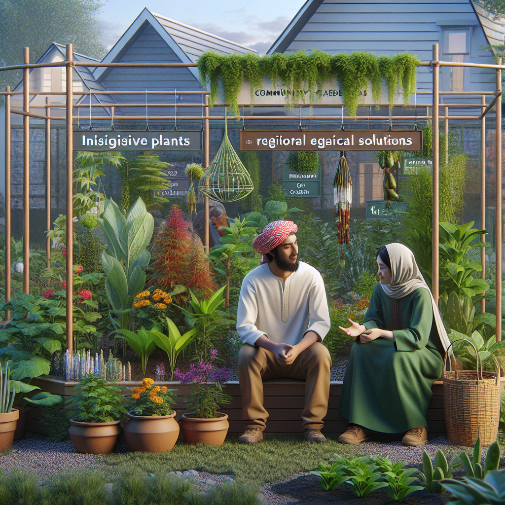 Ein Paar sitzt in einem Garten voller Pflanzen und unterhält sich.